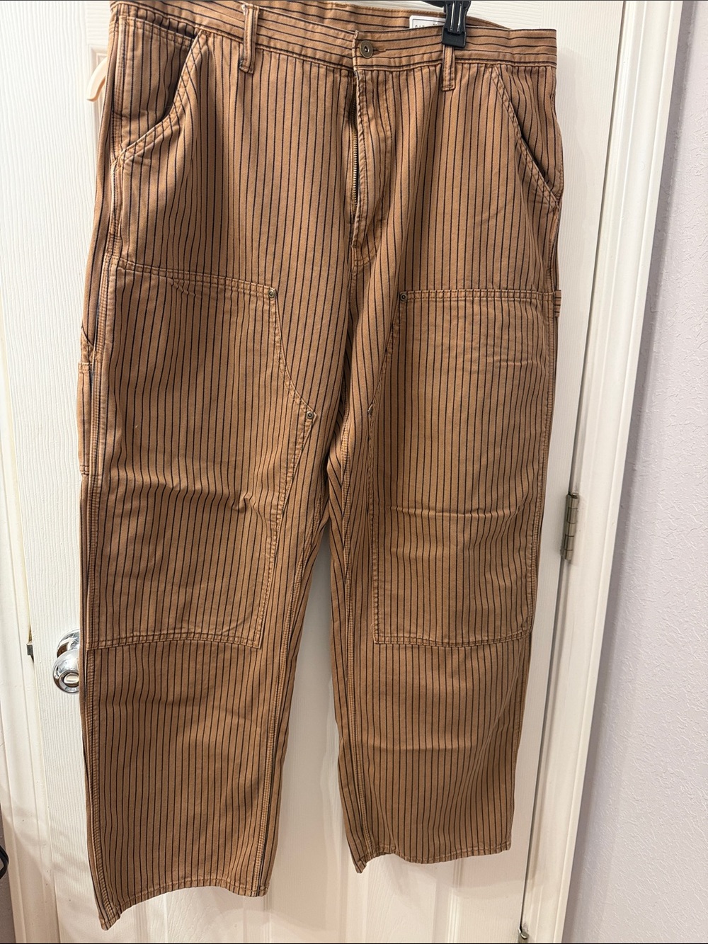 GAP Men’s 90’s Loose Carpenter Pinstripe Jeans Brown Double Knee Pants 38x32